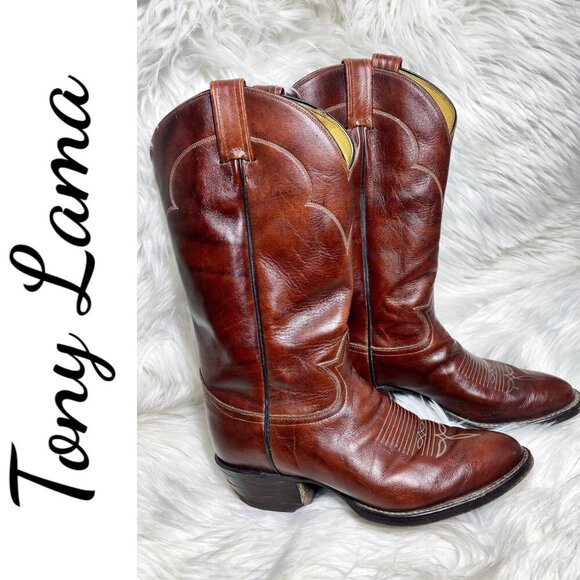 TONY LAMA WESTERN COWBOY DRESS BOOTS Leather Pointed Toe Pull On Men’s, Size 8D - Picture 1 of 15